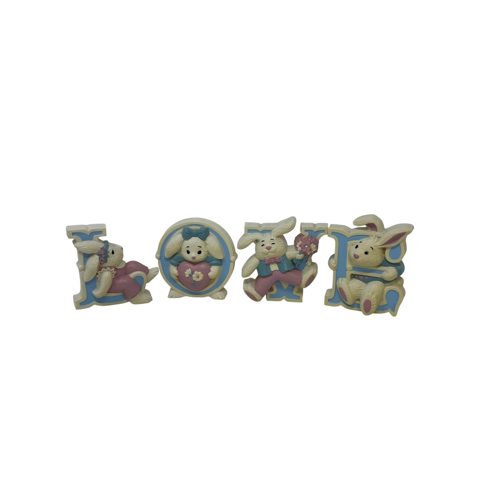 Vintage Burwood Bunny LOVE Wall Hanging Set Pastel‎ Nursery Easter Decor 1992